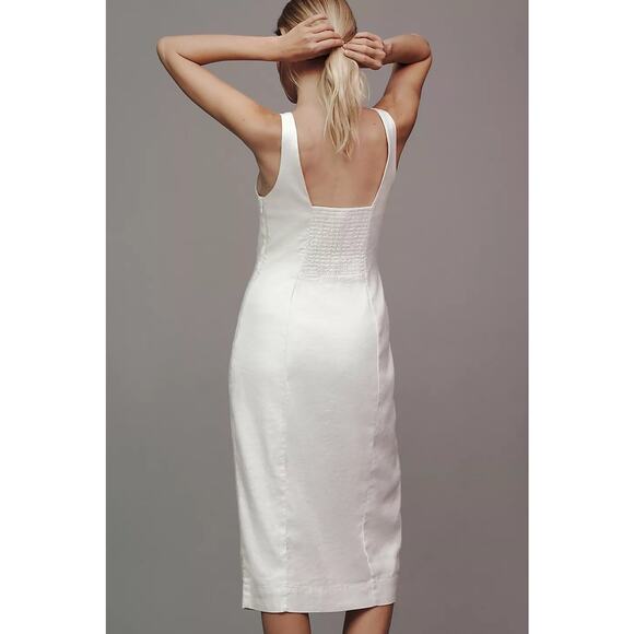 NWT By Anthropologie Sleeveless Square-Neck Linen Button Wrap Midi Dress $178 XL - Picture 4 of 8